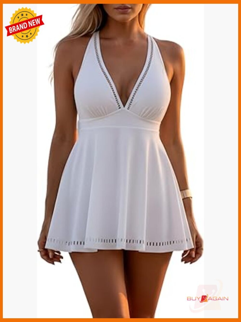 One Piece Swimdress Tummy Control Cutout Skirt V Neck Push Up Bust Support